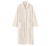 UUNBS Bata Larga de Felpa para Mujer,Bata de baño Suave y mullida con Botones,Prenda de Estar por casa cálida y cómoda de Tejido Afelpado,Blanca,M