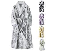 UUNBS Bata Larga Jacquard Forro Polar Suave para Mujer Bata Gruesa Forro Polar Doble Cara Albornoz Felpa para Sauna Batas Estar por casa,Gris,XXL