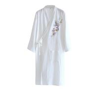 UUNBS Batas de Gasa de algodón para Mujer, Pijamas Ligeros, Albornoz Absorbente, camisón de Sauna Transpirable para el hogar,Blanca,M