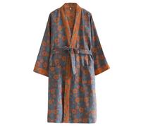 UUNBS Batas Ligeras Gasa algodón para Mujer Bata baño Tipo Kimono Jacquard japonés Bata Dormir Holgada Ropa Estar por casa,Dark Blue,L
