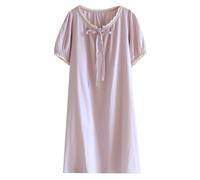 UUNBS Camisón de algodón de Manga Corta para Mujer, camisón Holgado Victoriano Vintage, Ropa de Dormir Ligera de Verano para niñas.,Púrpura,XL