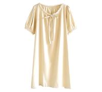 UUNBS Camisón de algodón de Manga Corta para Mujer, camisón Holgado Victoriano Vintage, Ropa de Dormir Ligera de Verano para niñas.,Amarillo,M