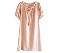 UUNBS Camisón de algodón de Manga Corta para Mujer, camisón Holgado Victoriano Vintage, Ropa de Dormir Ligera de Verano para niñas.,Rosado,M