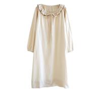 UUNBS Camisón de algodón de Verano para Mujer Pijama Victoriano Vintage con Volantes camisón Holgado para niña Ropa de Dormir Ligera,Apricot,M