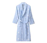 UUNBS Kimono de Gasa de algodón Jacquard de 6 Capas para Mujer Bata Albornoz japonés Suave y Absorbente Prenda de Dormir cálida Tipo Yukata,Azul,L
