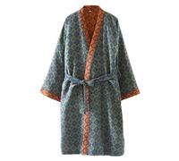 UUNBS Kimono japonés para Mujer Bata de Gasa Jacquard 100% algodón Yukata Ligera para Sauna Ropa de Estar en casa,Verde,M