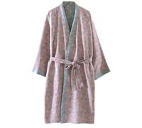 UUNBS Kimono japonés para mujer Bata de gasa jacquard 100% algodón Yukata ligera para sauna Ropa de estar en casa,Azul,L