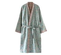 UUNBS Kimono japonés para Mujer Bata de Gasa Jacquard 100% algodón Yukata Ligera para Sauna Ropa de Estar en casa,Green b,M