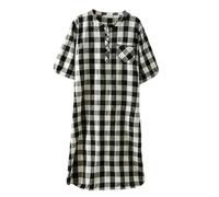 UUNBS Vestido de Pijama a Cuadros de Manga Corta de Verano para Mujer: algodón Peinado, Ropa de Dormir Holgada y camisón,Black White,XL