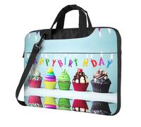Uusnwaa Bolsa clásica delgada para portátil con estampado de cupcakes de feliz cumpleaños con correa para el hombro y asa, maletín ergonómico y bolsa de mensajero, Black, 14 inch