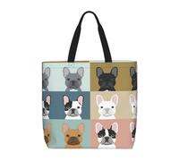 Uusnwaa Bolsas de mano con estampado de bulldog francés para mujer, bolsa de hombro, bolsa de compras reutilizable, cierre de cremallera superior, artículos esenciales para el día a día
