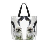 Uusnwaa Bolsas de mano con estampado de cabeza de vaca divertida de animales para mujer, bolsa de hombro, bolsa de compras reutilizable, cierre de cremallera superior, artículos esenciales para el día