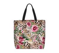 Uusnwaa Bolsas de mano con estampado de leopardo y rosa para mujer, bolsa de hombro, bolsa de compras reutilizable, cierre de cremallera superior, artículos esenciales para el día a día