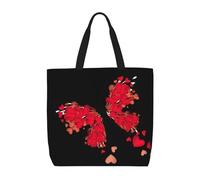 Uusnwaa Bolsas de mano con estampado de mariposa y corazón rojo para mujer, bolsa de hombro, bolsa de compras reutilizable, cierre de cremallera superior, artículos esenciales para el día a día