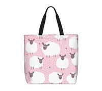 Uusnwaa Bolsas de mano con estampado de ovejas blancas sobre fondo rosa para mujer, bolsa de hombro, bolsa de compras reutilizable, cierre de cremallera superior, artículos esenciales para el día a