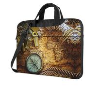 Uusnwaa Brújula clásica y delgada con estampado de mapa del mundo antiguo con correa para el hombro y asa, maletín ergonómico y bolsa de mensajero, Black, 14 inch