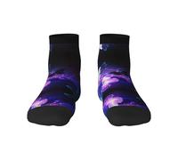 Uusnwaa Calcetines de cuello redondo con estampado de mariposas blancas y moradas, acolchados, transpirables, para hombres y mujeres, 2 Negro-1, Altoa única