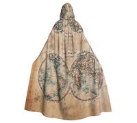 Uusnwaa Capa con capucha con estampado de mapa del mundo teñido, capa medieval renacentista para hombres y mujeres, disfraz de Halloween