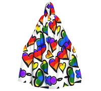 Uusnwaa Capa con capucha de colores arcoíris con estampado de corazones del orgullo gay, capa con capucha, capa medieval renacentista para hombres y mujeres, disfraz de Halloween