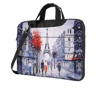 Uusnwaa Classic Slim Laptop Paris City Tree Eiffel Tower Art Print Bag con correa para el hombro y asa, maletín ergonómico y bolsa de mensajero, Black, 14 inch