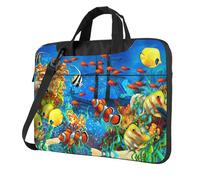 Uusnwaa Classic Slim Laptop The Underwater World - Bolsa con estampado de peces tropicales con correa para el hombro y asa, maletín ergonómico y bolsa de mensajero, Black, 14 inch