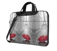 Uusnwaa Classic Slim Laptop Torre Eiffel París Street Red Umbrella Print Bag con correa para el hombro y asa, maletín ergonómico y bolsa de mensajero, Black, 14 inch