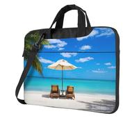 Uusnwaa Classic Slim Laptop White Beach Tropical Sea Print Bag con correa para el hombro y asa, maletín ergonómico y bolsa de mensajero, Black, 14 inch