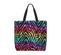 Uusnwaa Coloridas bolsas de mano con estampado de cebra arcoíris para mujer, bolsa de hombro, bolsa de compras reutilizable, cierre de cremallera superior, artículos esenciales para el día a día