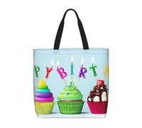 Uusnwaa Coloridas bolsas de mano con estampado de cupcakes de feliz cumpleaños para mujer, bolsa de hombro, bolsa de compras reutilizable, cierre de cremallera superior, artículos esenciales para el