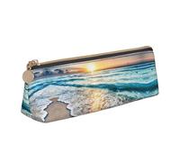 Uusnwaa Estuche de cuero con estampado de amanecer y océano, bolsa organizadora de cosméticos para escuela, oficina, mujer y hombre
