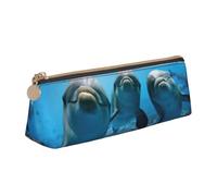 Uusnwaa Estuche de piel con diseño de delfín mirando a ti con cremallera, organizador de cosméticos para escuela, oficina, mujer y hombre