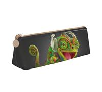 Uusnwaa Estuche de piel con estampado de camaleón para bolígrafos, estuche con cremallera, organizador de cosméticos para escuela, oficina, mujer y hombre