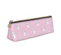 Uusnwaa Estuche de piel con estampado de oso polar rosa con cremallera, organizador de cosméticos para escuela, oficina, mujer y hombre