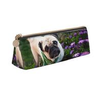 Uusnwaa Estuche de piel con estampado de Pugs in The Garden con cremallera, organizador de cosméticos para escuela, oficina, mujer y hombre