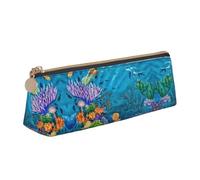 Uusnwaa Estuche de piel con estampado de tortuga marina y peces tropicales y estrellas de mar con cremallera, organizador de cosméticos para escuela, oficina, mujer y hombre