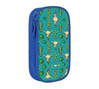 Uusnwaa Estuche para lápices con estampado de cactus y calavera de toro, bolsa de almacenamiento de tela Oxford, bolsa multifuncional para lápices con compartimentos, Blue, Talla única, Neceser de