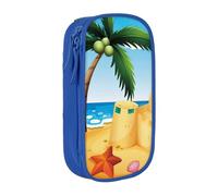 Uusnwaa Estuche para lápices con estampado de casa de arena de playa de dibujos animados, bolsa de almacenamiento de tela Oxford, bolsa multifuncional para lápices con compartimentos, Blue, Talla