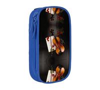 Uusnwaa Estuche para lápices con estampado de partituras de violín, bolsa de almacenamiento de tela Oxford, bolsa multifuncional para lápices con compartimentos, Blue, Talla única, Neceser de