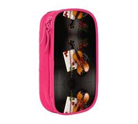 Uusnwaa Estuche para lápices con estampado de partituras de violín, bolsa de almacenamiento de tela Oxford, bolsa multifuncional para lápices con compartimentos, Pink, Talla única, Neceser de
