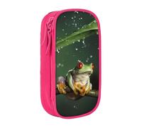 Uusnwaa Estuche para lápices con estampado de rana de árbol de la paz, bolsa de almacenamiento de tela Oxford, bolsa multifuncional para lápices con compartimentos, Pink, Talla única, Neceser de