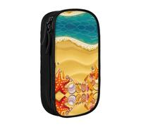 Uusnwaa Estuche para lápices con estampado de Shells On The Beach, bolsa de almacenamiento de tela Oxford, bolsa multifuncional para lápices con compartimentos, Black, Talla única, Neceser de