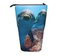 Uusnwaa Estuche telescópico de pie con diseño de delfín mirando a ti, estuche retráctil para bolígrafos, bolsa de papelería para escuela, oficina, uso diario