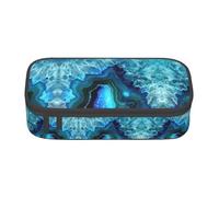 Uusnwaa Estuche y estuche con cremallera de gran capacidad, color azul aguamarina brillante y turquesa, organizador de papelería con múltiples ranuras y bolsillo de malla para la escuela