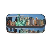 Uusnwaa Estuche y estuche con cremallera de gran capacidad con diseño de Estatua de la Libertad en Nueva York, organizador de papelería con múltiples ranuras y bolsillo de malla para la escuela