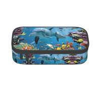 Uusnwaa Estuche y estuche con cremallera de gran capacidad, diseño de delfín oceánico mirando a ti, organizador de papelería con múltiples ranuras y bolsillo de malla para la escuela