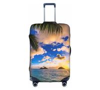 Uusnwaa Funda de equipaje con estampado tropical de palmera hawaiana y océano, atardecer, lavable, con cremallera oculta, accesorios esenciales de viaje, White, L