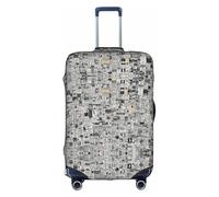 Uusnwaa Funda de equipaje lavable con estampado de periódicos de viaje con cremallera oculta, accesorios esenciales de viaje, White, L