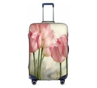 Uusnwaa Funda de equipaje lavable con estampado de tulipanes rosas con cremallera oculta, accesorios esenciales de viaje, White, L