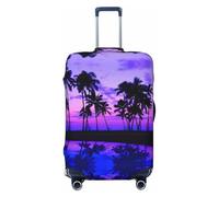 Uusnwaa Funda lavable con estampado de palmera y puesta de sol morada, protector de maleta de moda, a prueba de polvo, antiarañazos, funda de maleta de viaje, Black, S