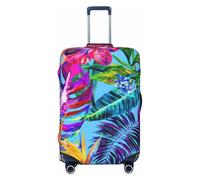 Uusnwaa Funda lavable con estampado de plantas tropicales de flores rosas, protector de maleta, a prueba de polvo, antiarañazos, funda de maleta de viaje, Black, L